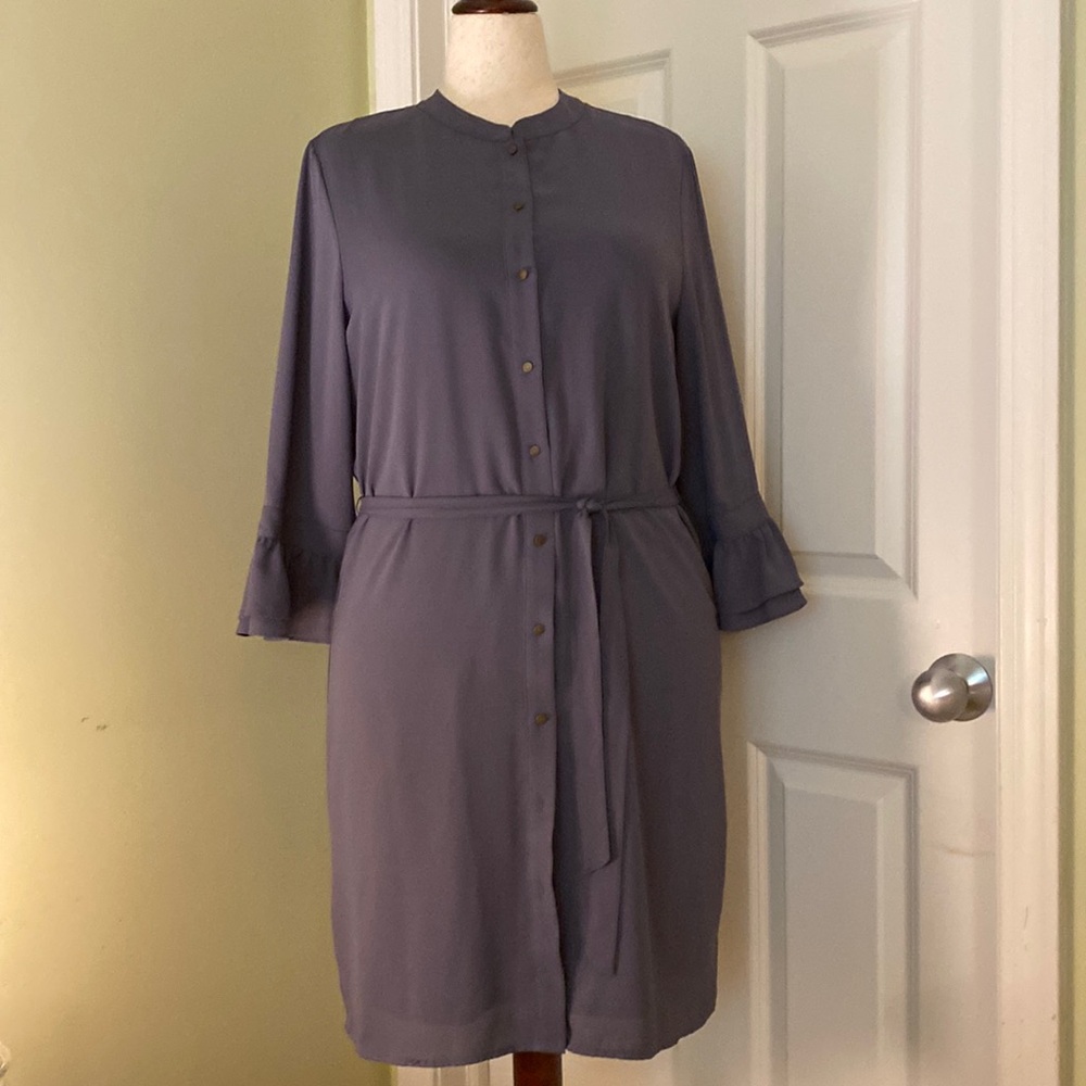 Banana Republic purple shirt dress self belt & flared 3/4 sleeves